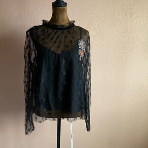 Zara Black Sheer Star Blouse